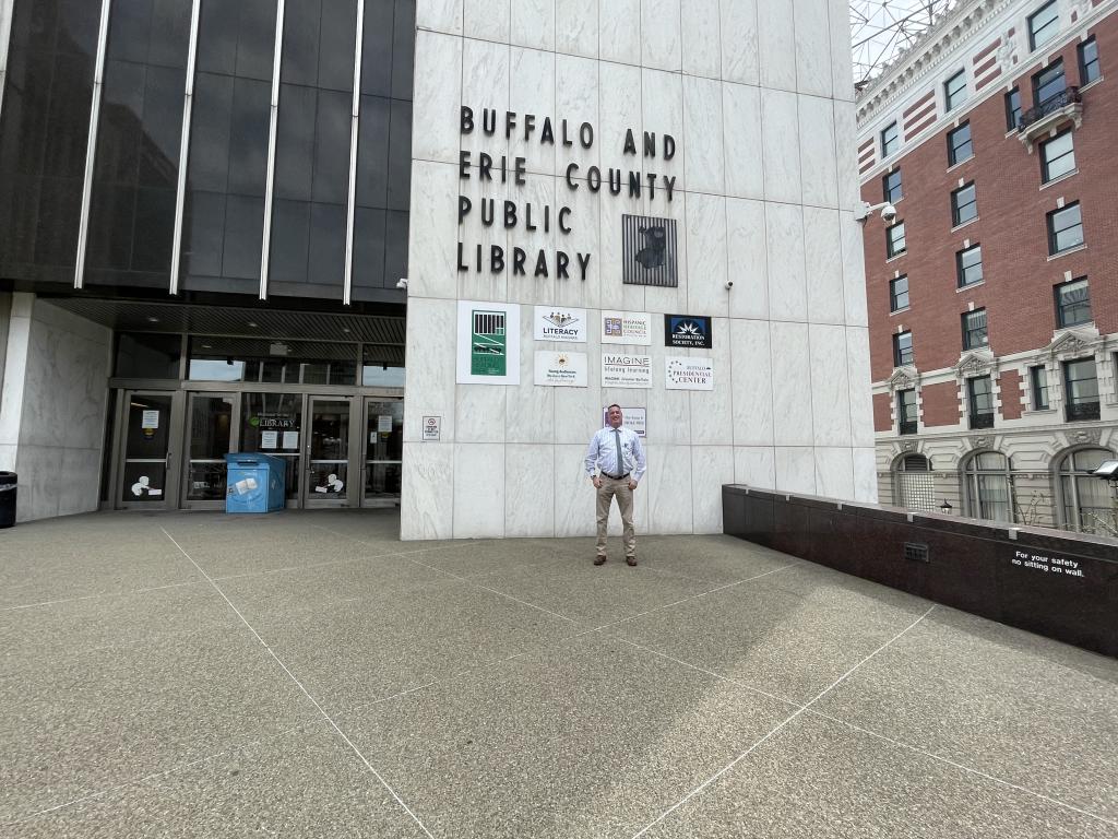 John Spears, Library Director, in front of the downtown Central Library 